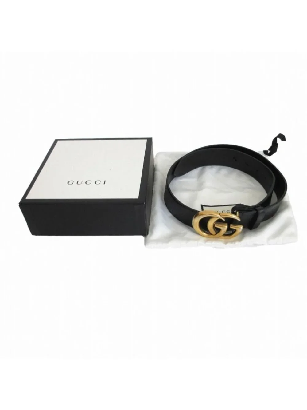 Gucci Belt Double Shiny Buckle Wide Black 85.34